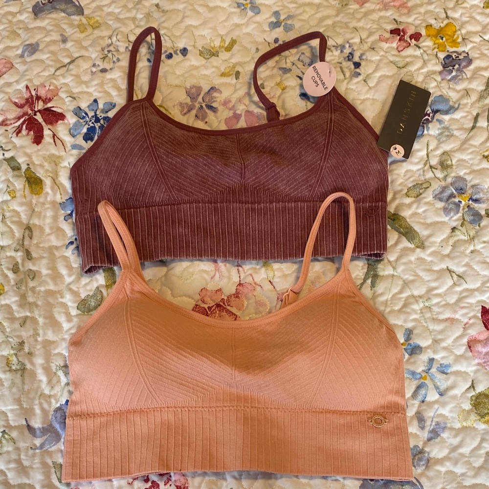 Danskin Ribbed Bralette set of 2 size Medium removable cups soft stretch NWT
